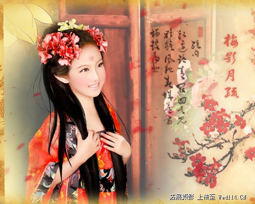 梅影月疏儿童照